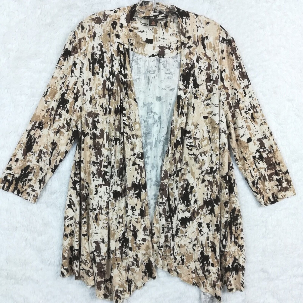 Victor Womens Cardigan‎ Blouse Open Front Handkerchief Brown Tan Abstract L
